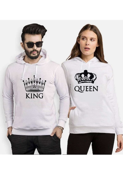 Tshirthane Taç King Queen Sevgili Kombinleri Kapüşonlu Kombini