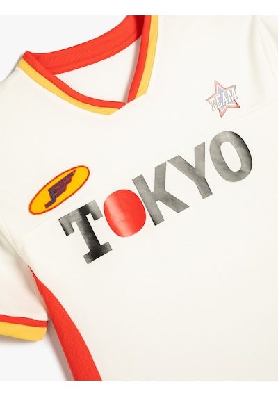 Koton Spor Tişört Tokyo Baskılı Kısa Kollu V Yaka Baskılı Beyaz 4skb10730tk Beyaz