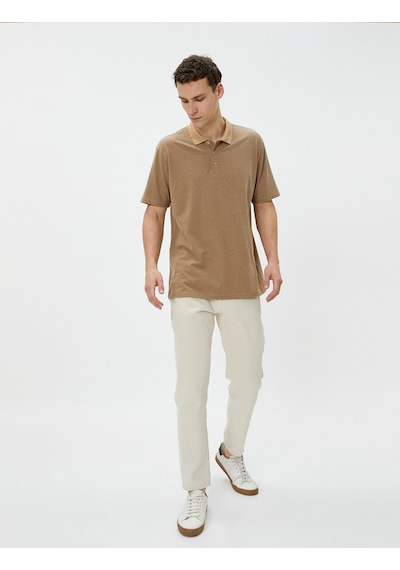 Koton Basic Polo Yaka Tişört Düğmeli Kısa Kollu Bej 3Sam10151Mk 3Sam10151Mk055 Ekru