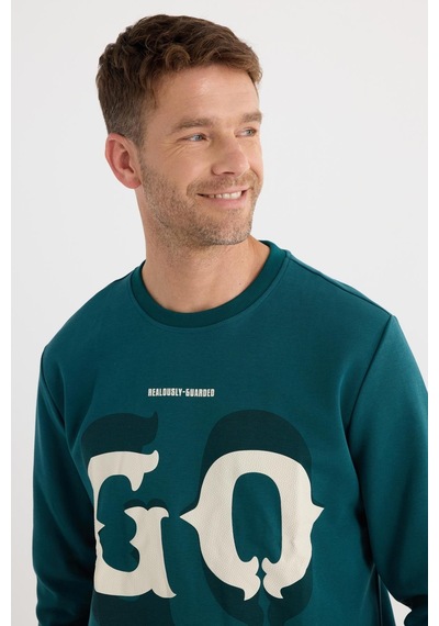 Tudors Erkek Relax Fit Rahat Kesim Pamuklu Lastikli Kol Bisiklet Yaka Baskılı Yeşil Sweatshirt-37307 Yeşil Tudors Erkek Relax Fit Rahat Kesim Pamuklu Lastikli Kol Bisiklet Yaka Baskılı Yeşil Sweatshirt-37307 Yeşil