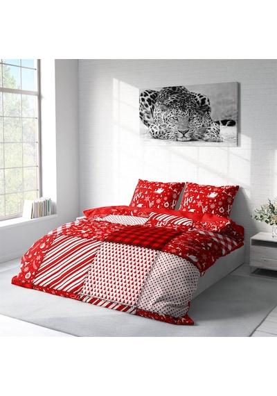 Monohome Ekose-1526  Yılbaşı Merry Christmas 3D Lastiksiz Pamuk Saten Çift Kişilik Nevresim Takımı