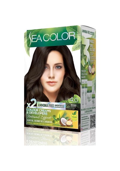 Amonyaksız, Vegan, Doğal, Besleyici Kalıcı Saç Boyası%100 Beyaz Kapama 1 Paket 2 X 50 Ml Boya & Oksidan Kahve 4.0