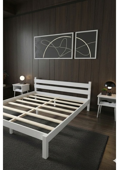 Letto Masif Ahşap Karyola Ve 2 Adet Komodin Beyaz 90x200