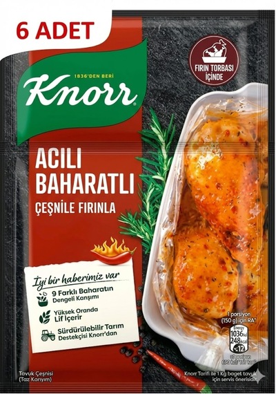 Knorr Acılı Baharatlı Fırında Tavuk Çeşnisi 31 G X6 Adet Pratik Baharat Karışımı