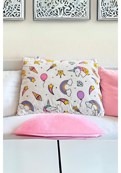 Bebek Yastığı Örme Kumaş, Çift Taraflı, Unicorn Desen, 35x45 Cm, Kılıf Ve Iç Dolgu