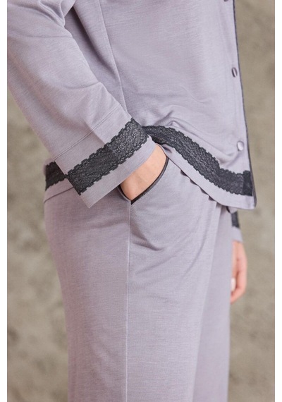 Pierre Cardin Saten Pijama Takımı 2200 Siyah Royal