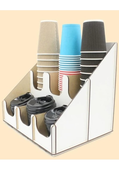 Organizer Bardaklık Karton Bardak İçin Düzenleyici 6 Bölmeli Karton Bardak Standı Beyaz
