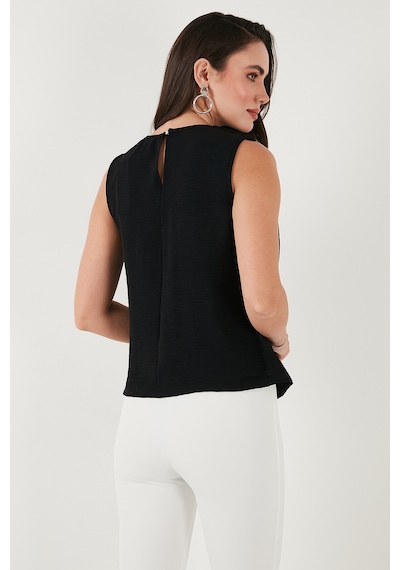 Lela Slim Fit Dik Yaka Omuz Büzgülü Bayan Bluz 6527836 Siyah