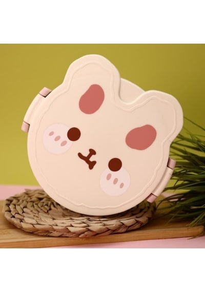 Teddy Bear Çocuklar İçin Çatal Ve Kaşıklı Üç Bölmeli Plastik Beslenme Kutusu Pembe