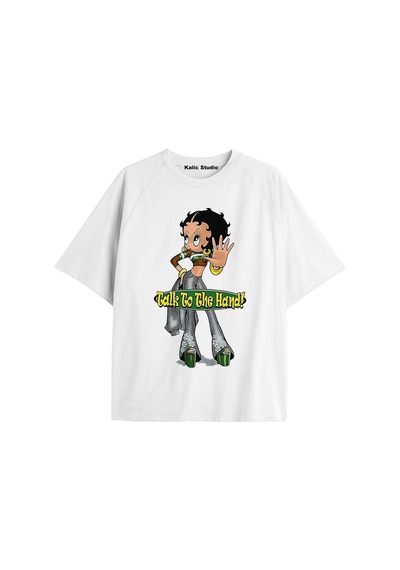 Kalic Studio Betty Boop Oversize T-shirt Beyaz Altın