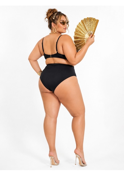 Büyük Beden V Yaka Tül Detaylı Ayarlanabilir Askılı Kadın Bikini Takım Siyah
