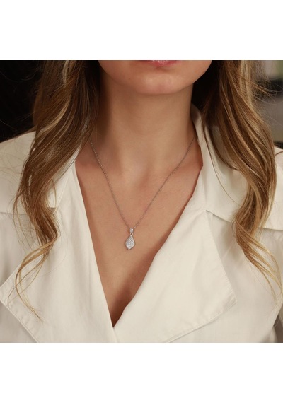 Damla Modeli Zirkon Taşlı Gümüş Kolye Gümüş