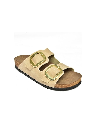 Fox Shoes P777517402 Bej Süet Çift Bantlı Kadın Terlik Bej