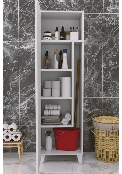 Çok Amaçlı Kapaklı Banyo Dolabı - Yüksek Raflı, Dar Alanlara Uyumlu Depolama Dolabı - Beyaz - 54cm Çok Amaçlı Kapaklı Banyo Dolabı - Yüksek Raflı, Dar Alanlara Uyumlu Depolama Dolabı - Beyaz - 54cm