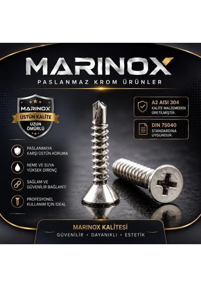 4.2 Mm Akıllı Vida Matkap Uçlu Yhb Saç Vidası Dın 7504o A2 Aısı 304 Kalite 50 Adet 4.2 x 16