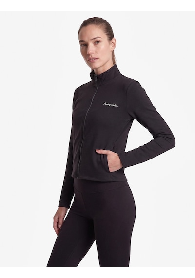Koton Slim Fit Fermuarlı Dik Yaka Uzun Kollu Baskılı Spor Sweatshirt Siyah 7wak10111nk