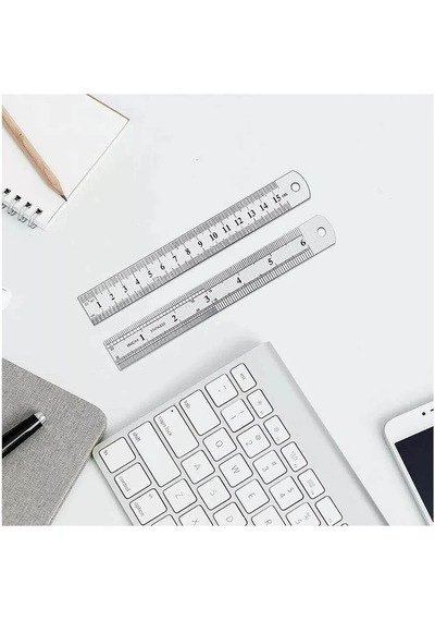 15cm 6 İnch - Çift Taraflı Paslanmaz Çelik Metal Cetvel - Kalınlık 1mm Gri