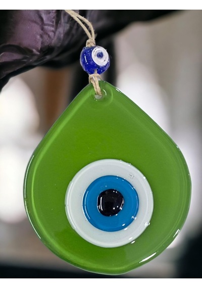 Mini Çimen Yeşil Damla Desen Nazar Boncuklu Duvar Dekoru Cam Duvar Süsü