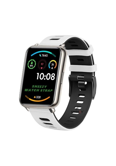 Huawei Watch Fit 2 Uyumlu Premium Sport Silikon Kordon, Beyaz/siyah