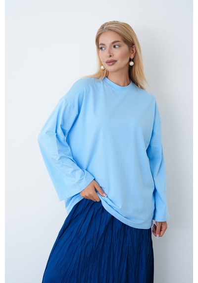 Herkesemoda Kadın Tesettüre Uygun Geniş Kollu Body Mavi