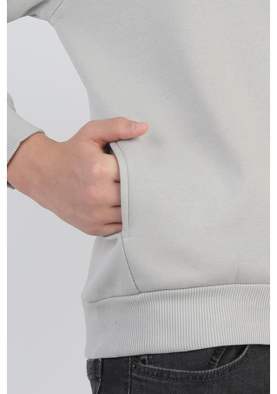 Kanguru Cepli Baskılı Detaylı Erkek Çocuk Sweatshirt-90881 Gri