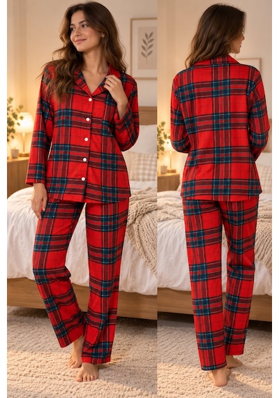 Pijama Denizi Pijama Partisi Kırmızı Ekose Desenli Düğmeli Polar Pijama Takımı Yılbaşı Konseptli Yumuşacık Ev Şıklığı Pijama Denizi Pijama Partisi Kırmızı Ekose Desenli Düğmeli Polar Pijama Takımı Yılbaşı Konseptli Yumuşacık Ev Şıklığı