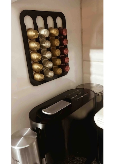 Nespresso Ve Starbucks Uyumlu Duvar Tipi Kapsül Kahve Standı Siyah