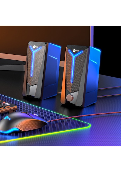 Lecoo DS104 Kablolu USB + 3.5mm Jack 6W RGB Aydınlatmalı Masaüstü Hoparlör Siyah