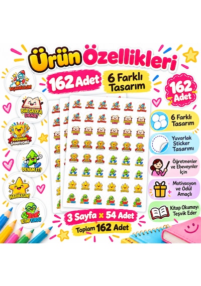 162 Adet Öğretmen Motivasyon Ve Ödül Sticker Seti 6 Farklı Tasarım Öğrenci Başarı Etiketi Çok Renkli