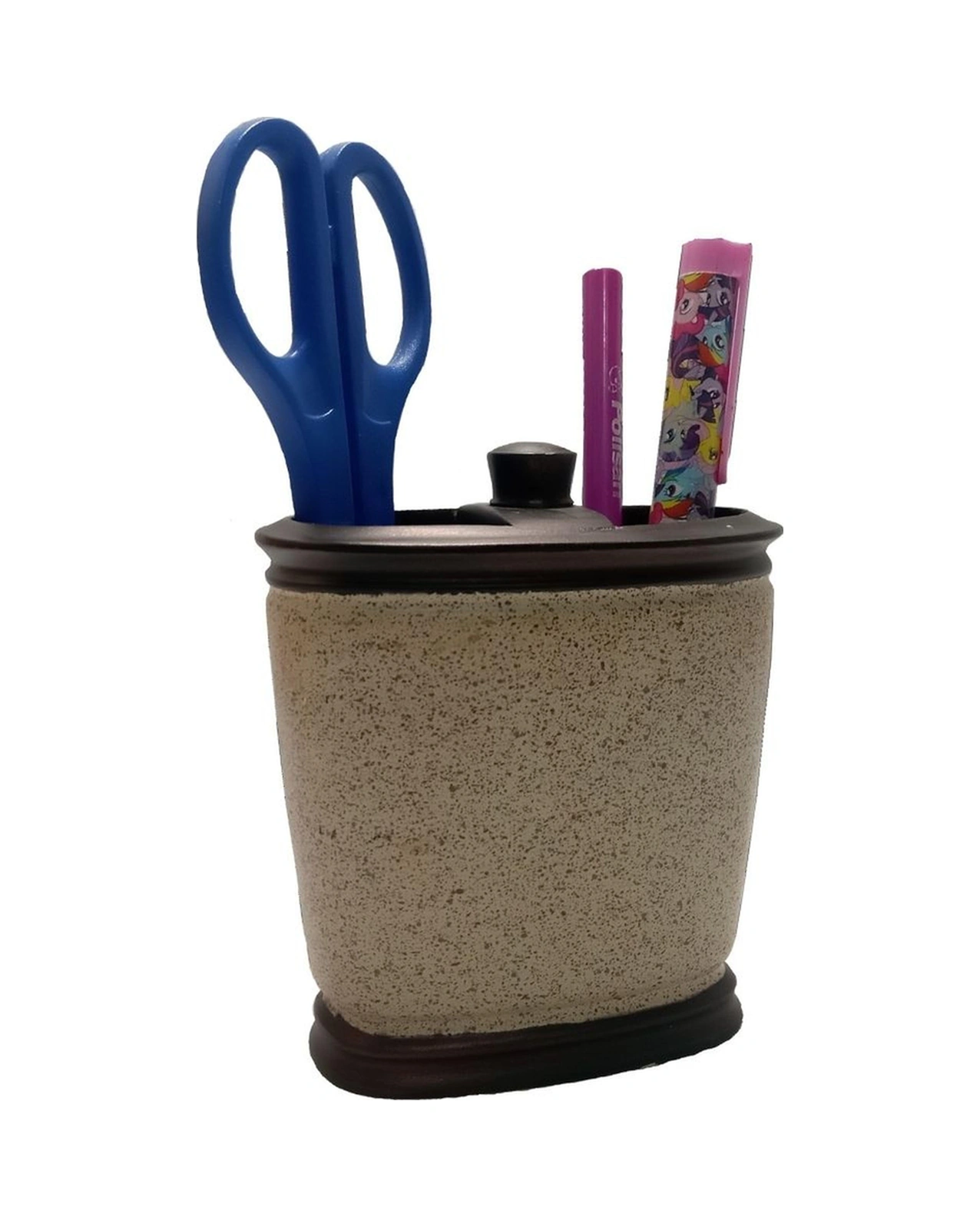 2 Adet Kalemlik Bronz Kumlu Poliresin Ofis Gereci 10x12x5cm Çok Renkli