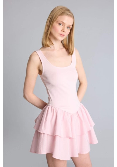 Defacto U Yaka Kısa Kollu Mini Elbise H7108ax26smpn440 Pembe-pn440