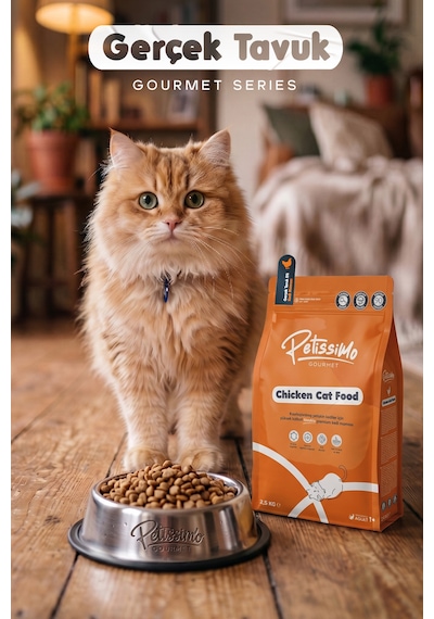 Petissimo Gourmet Gerçek Tavuklu Premium Yetişkin Kedi Maması 2,5 Kg - Kısırlaştırılmış, Düşük Tahıllı