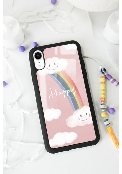 Apple Uyumlu iPhone Xr Happy Cloude Tasarımlı Glossy Telefon Kılıfı Siyah