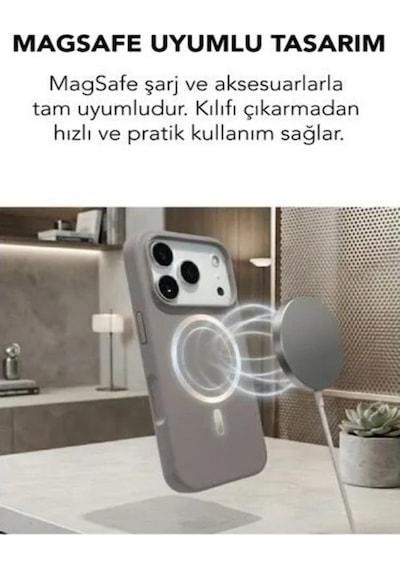 Apple İphone 17 Pro Uyumlu Magsafe Lansman Silikon Kılıf Gri