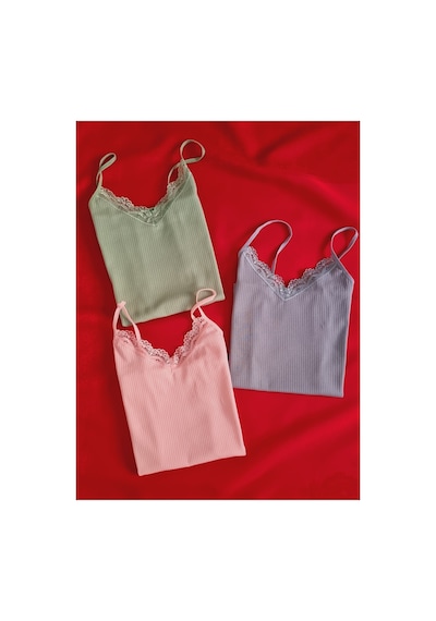 Demirsa Boutique Fitilli, Dantelli İp Askılı, Pamuklu, Likralı, V Yaka Yeşil, Mavi Ve Pembe Ribana Kadın Atlet 3'lü Mavi-yeşil-pembe Demirsa Boutique Fitilli, Dantelli İp Askılı, Pamuklu, Likralı, V Yaka Yeşil, Mavi Ve Pembe Ribana Kadın Atlet 3'lü Mavi-yeşil-pembe