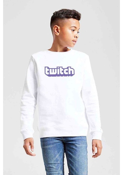 Tshirthane Twicht Sade Yazı Baskılı Unisex Çocuk Beyaz Sweatshirt Beyaz