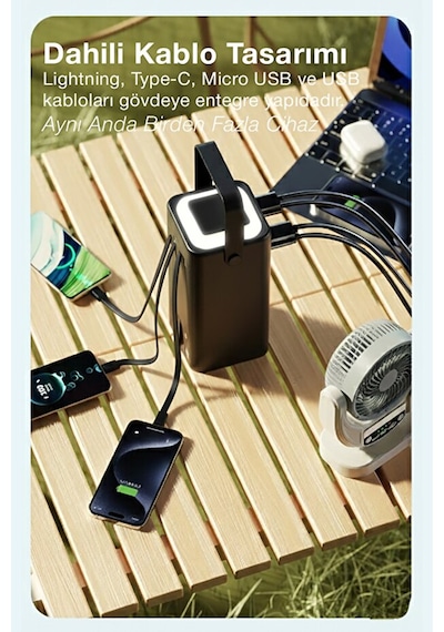 50.000 Mah Outdoor Led Işıklı Hızlı Şarj Powerbank Usb-c & Çoklu Cihaz Desteği Siyah