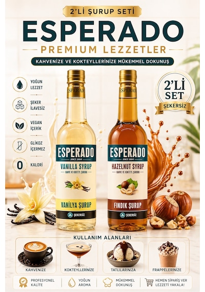 Şekersiz Sugar Free Vanilya Fındık Aromalı Kahve Şurubu 750 Ml X 2 Adet Diğer