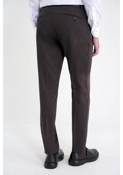 Comfort Fit Yan Cep Esnek Pamuklu Gabardin Tek Pileli Kahverengi Pantolon P 1211