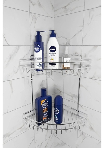 Suntel İki Katlı Banyo Rafı, Banyo Düzenleyici, Duşakabin Rafı, Banyo Köşeliği Krom