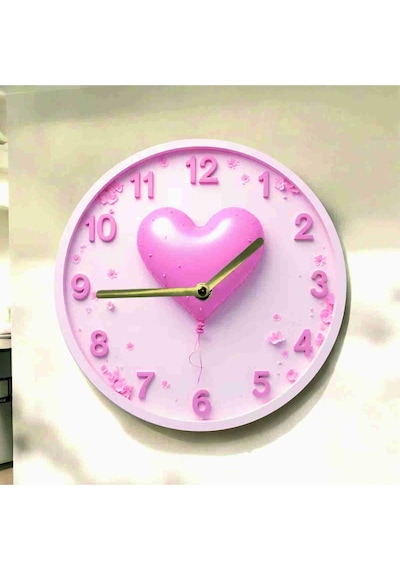 AA Shop Pembe Kalp Sevgili Renkli Baskı Desenli Sayılı Hediyelik Ahşap Sessiz Tablo Duvar Saati 665 Çok Renkli