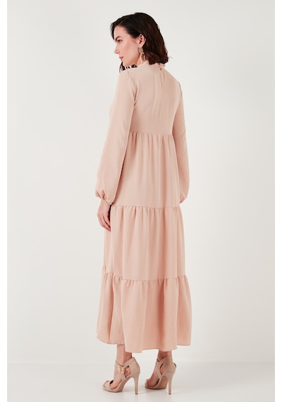 Lela Modest Regular Fit Dik Yaka Uzun Bayan Elbise 611El545 Bej
