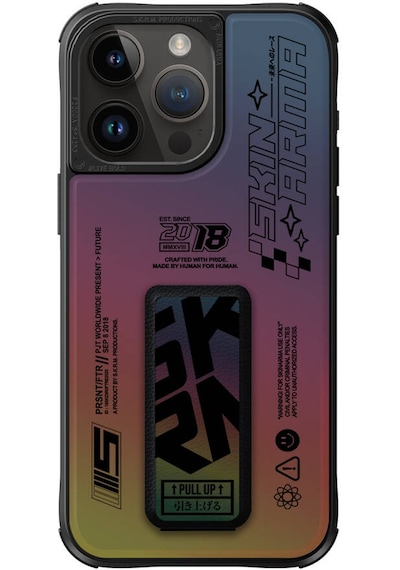 Apple Uyumlu iPhone 15 Pro Max Kılıf Skinarma Holografik Standlı Deri Görünümlü Kira Kobai Kapak Colorful