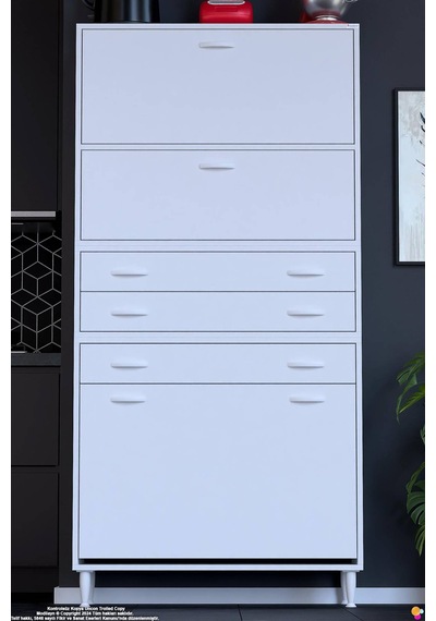 Yaren 95 Cm Erzak Dolabı 2 Kapaklı 3 Çekmeceli Sepetli Çok Amaçlı Mutfak Kiler Dolabı 95x194x32 Cm Beyaz