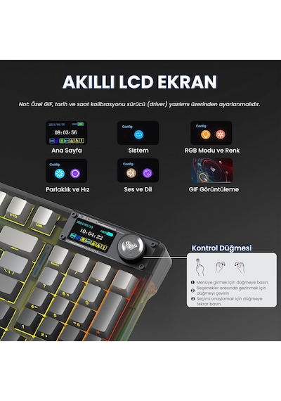 Aula F98 Pro V3 Oled Ekranlı Crystal Switch Makrolu Kablosuz Rgb Hot-swap Gasket Pre-lubed Switch Mekanik Klavye Gradyan Gri