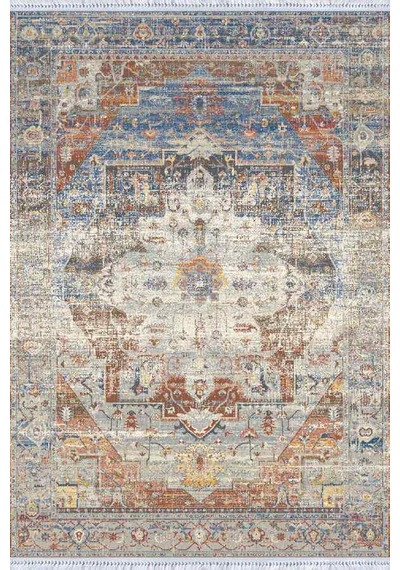 Mavi Vintage Dokuma Pamuk Tabanlı Kaymaz Kilim Klm332n11