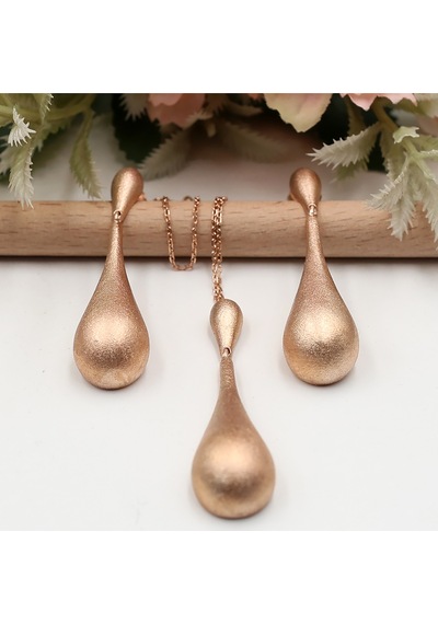 Damla Model Rose Taşsız Set Rose Gold - Gümüş