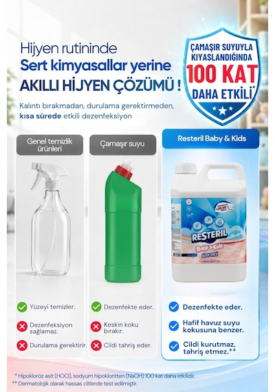 Resteril Bebek Dezenfektanı Çok Amaçlı Dezenfektan Saf Hipokloröz Baby Kids Anaokulu Okul Oyun Alanı Oyun Matı Oyuncak Hijyeni 2 x 5 L