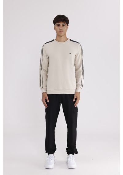 Rowinger Selanik Doku Yumuşak Tutuşlu Rahat Kalıp Yuvarlak Yaka Esnek Manşetli Sweatshirt Beıge