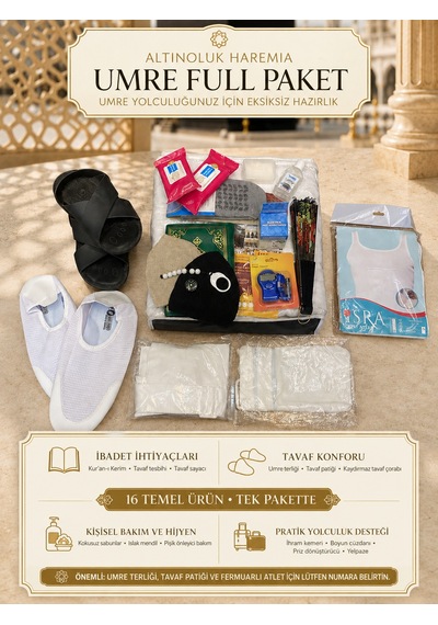 Umre Full Paket 16 Ürünlü Hac Ve Umre Hazırlık Seti İhram, Terlik, Tavaf Patiği Standart